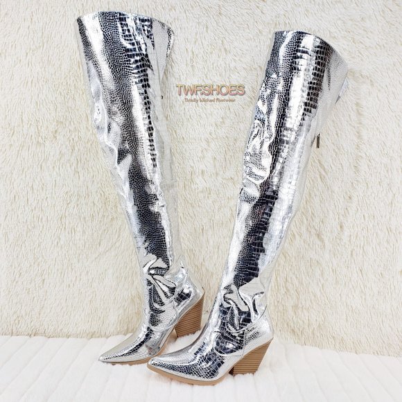 Centura Silver Country Western thigh high Cowgirl Boots Restocked - Picture 15 of 15